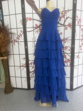 Strapless Royal Blue Tiered Ruffle Gown